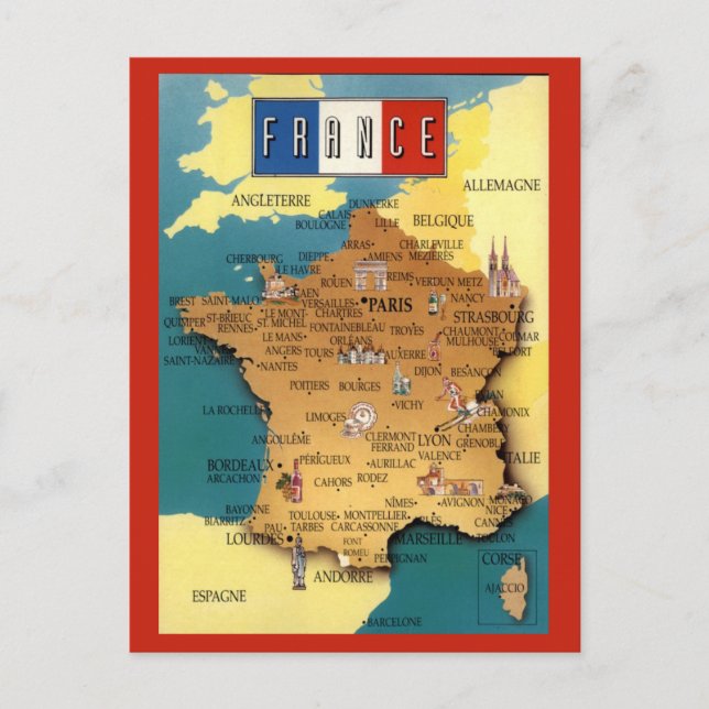 Colourful Map of France Postcard (Front)