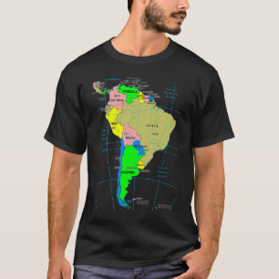 Colourful Map of South America Countries capitals T-Shirt