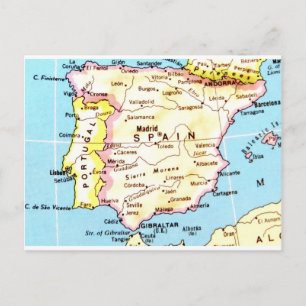 Colourful Map of Spain Design Postcard