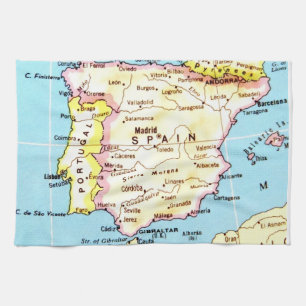 Colourful Map of Spain Design Tea Towel