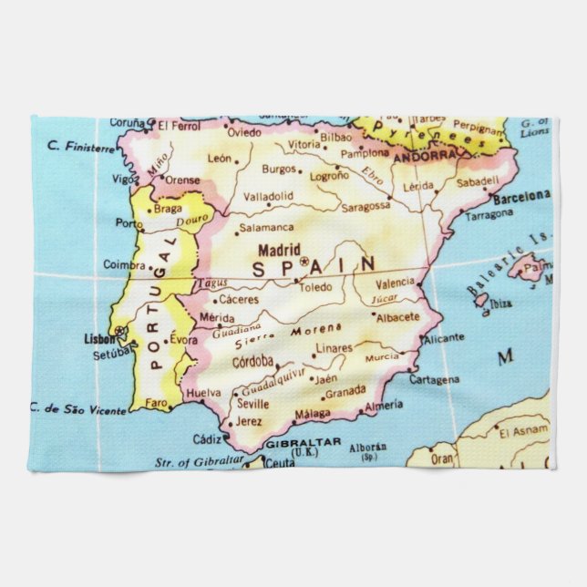 Colourful Map of Spain Design Tea Towel (Horizontal)