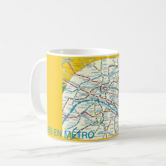 Colourful Map of The Metro Lines in Paris FranceMu Coffee Mug (Front Left)