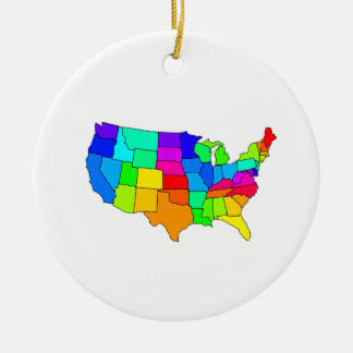 Colourful map of the United States of America Ceramic Tree Decoration