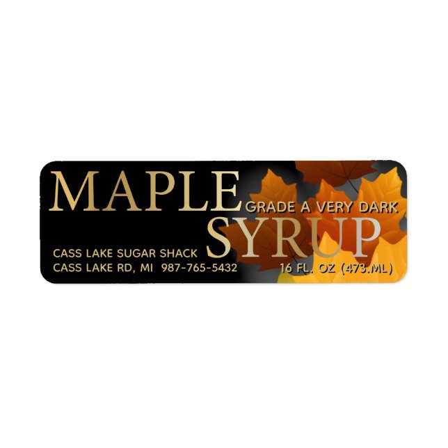Colourful Maple Leaf Plastic Jug Syrup label small (Front)