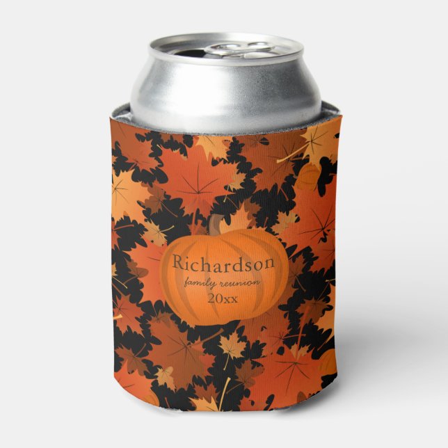 Colourful maple leaves pumpkin fall family reunion can cooler (Can Front)