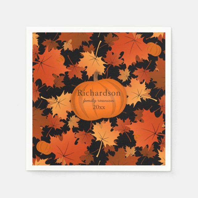 Colourful maple leaves pumpkin fall family reunion napkin (Front)