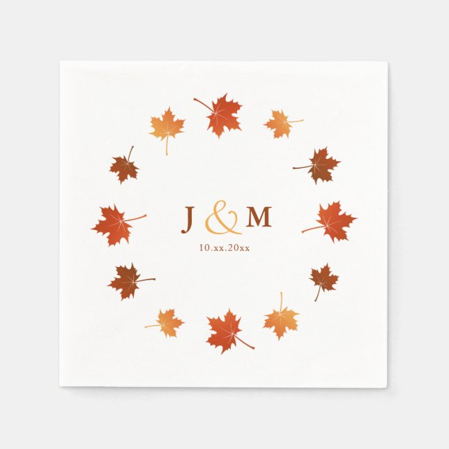 colourful maple leaves rustic fall wedding napkin (Front)