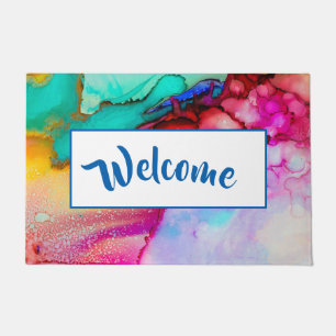 Colourful Marble Abstract Watercolor Welcome Doormat