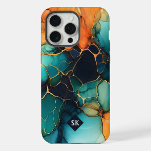 Colourful Marble Blue Abstract Glass Art Monogram iPhone 15 Pro Max Case