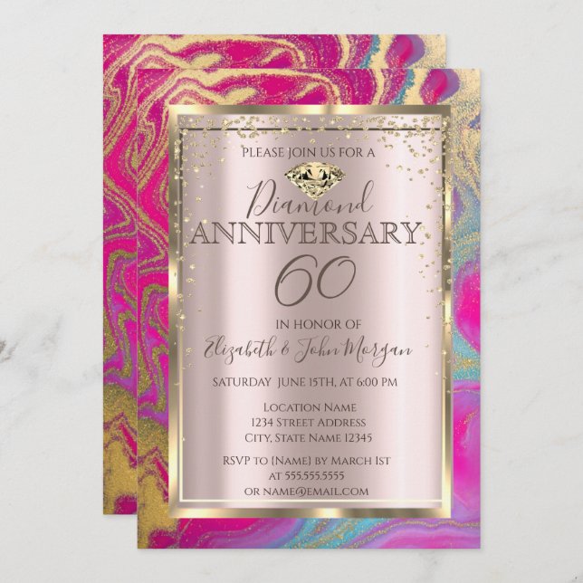 Colourful Marble Glitter Wedding Anniversary Invitation (Front/Back)
