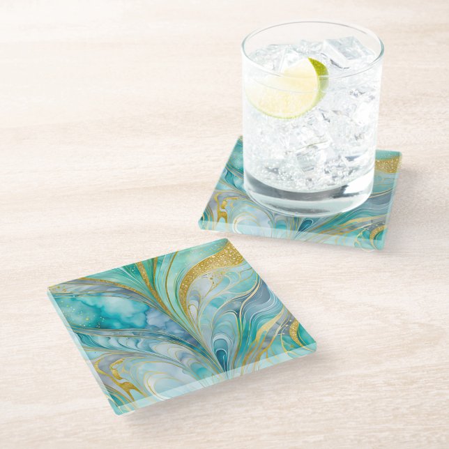 Colourful Marble Ink Art Glass Coaster (Creator Uploaded)