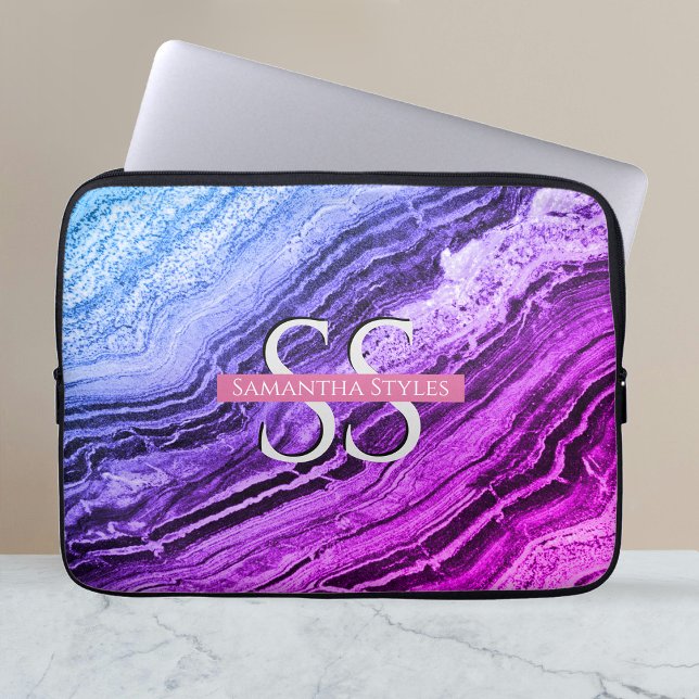 Colourful Marble Monogram & Name Laptop Sleeve (Creator Uploaded)