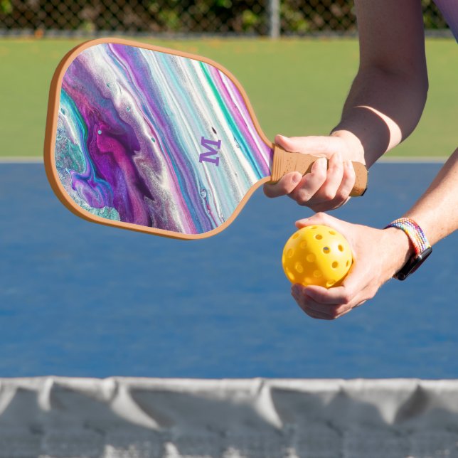 Colourful Marble Monogrammed Pickleball Paddle (Insitu)