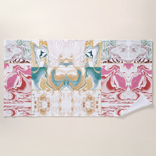 Colourful marble pattern beach towel (Front)