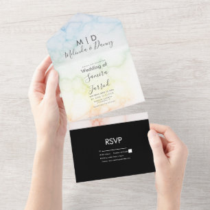 Colourful Marble Rainbow All In One Invitation