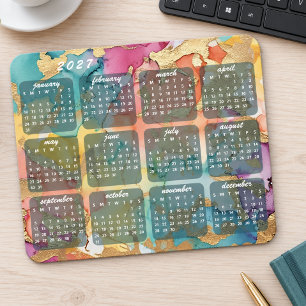 Colourful Marbled Art Pattern Design 2027 Calendar Mouse Mat