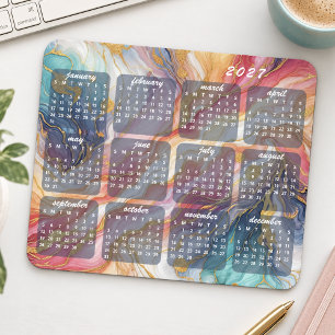 Colourful Marbled Art Pattern Design 2027 Calendar Mouse Mat