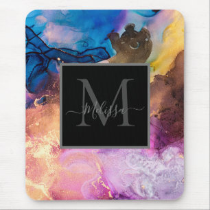 Colourful Marbled Monogram Name Mouse Mat