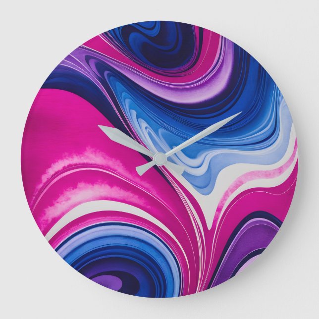 Colourful Marbled Paper Art Wall Clock (Front)