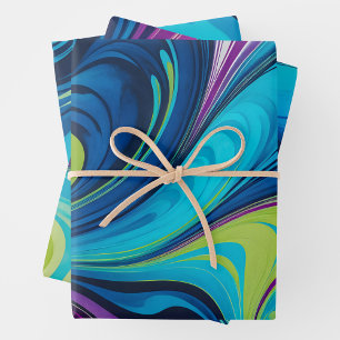 Colourful Marbled Paper Art Wrapping Paper Sheets