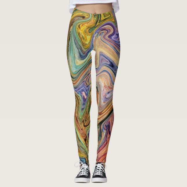 Colourful Marbleised Background Wild Pattern Leggings (Front)