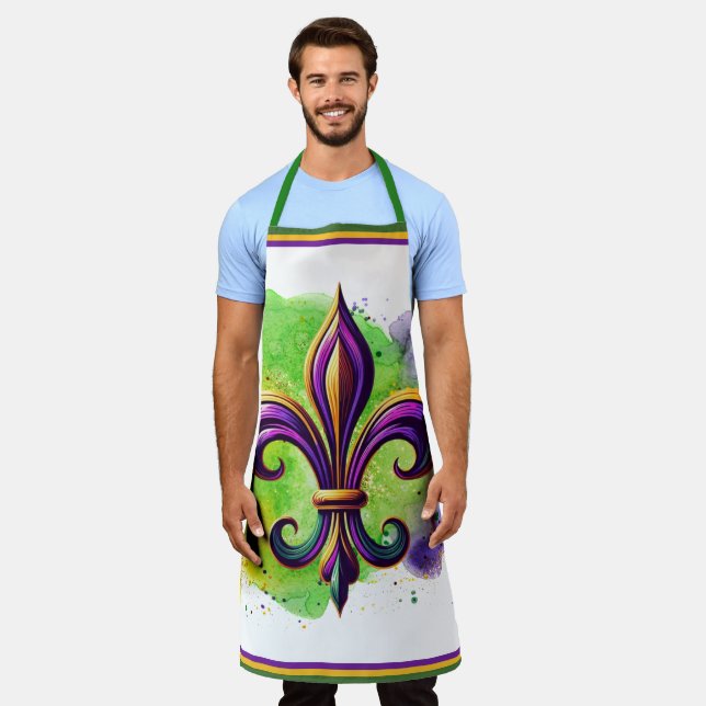 Colourful Mardi Gras Fleur de lis  Apron (Worn)