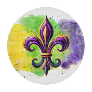 Colourful Mardi Gras Fleur de lis Cutting Board