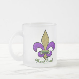Colourful Mardi Gras Fleur De Lis Frosted Glass Coffee Mug