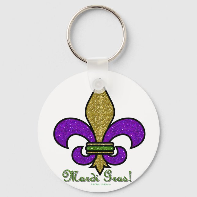 Colourful Mardi Gras Fleur De Lis Key Ring (Front)
