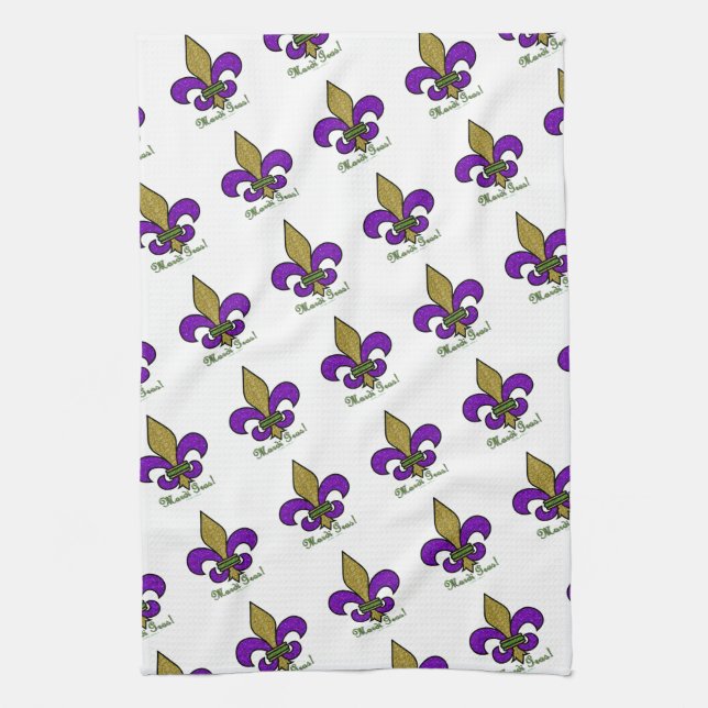 Colourful Mardi Gras Fleur De Lis Kitchen Towels (Vertical)