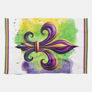 Colourful Mardi Gras Fleur de lis Kitchen Towels