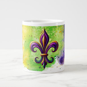 Colourful Mardi Gras Fleur de lis Large Coffee Mug
