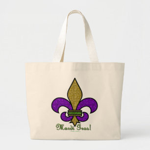 Colourful Mardi Gras Fleur De Lis Large Tote Bag