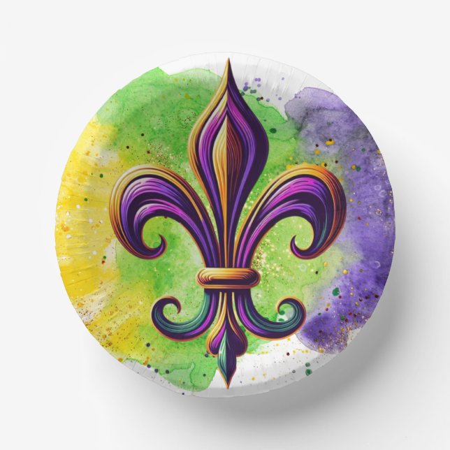 Colourful Mardi Gras Fleur de lis  Paper Plate (Front)