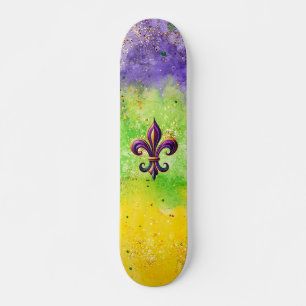 Colourful Mardi Gras Fleur de lis Skateboard