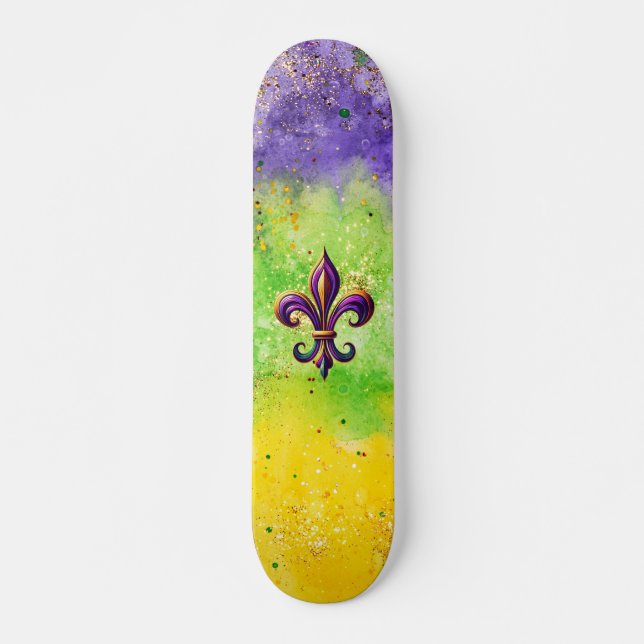 Colourful Mardi Gras Fleur de lis  Skateboard (Front)