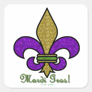Colourful Mardi Gras Fleur De Lis Square Sticker