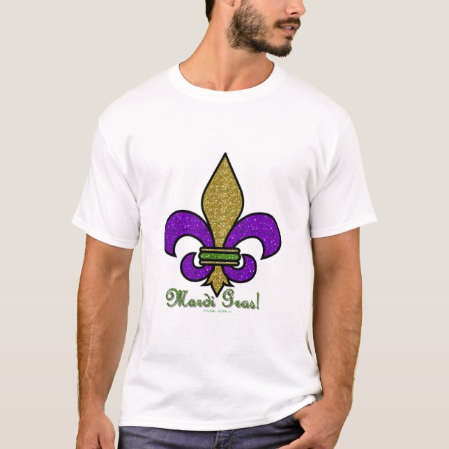 Colourful Mardi Gras Fleur De Lis T-Shirt (Front)