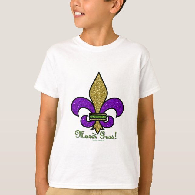 Colourful Mardi Gras Fleur De Lis T-Shirt (Front)