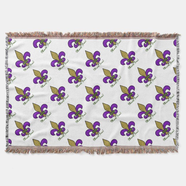 Colourful Mardi Gras Fleur De Lis Throw Blanket (Front)