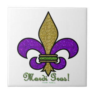 Colourful Mardi Gras Fleur De Lis Tile