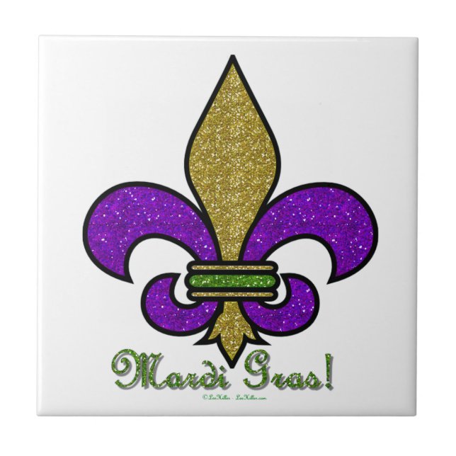 Colourful Mardi Gras Fleur De Lis Tile (Front)