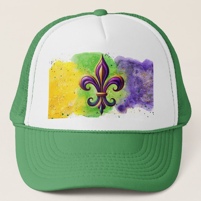 Colourful Mardi Gras Fleur de lis  Trucker Hat (Front)