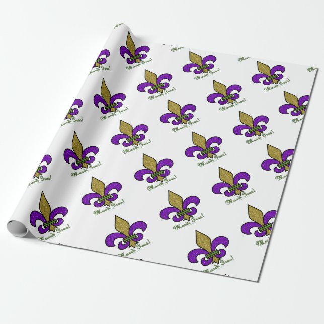 Colourful Mardi Gras Fleur De Lis Wrapping Paper (Unrolled)