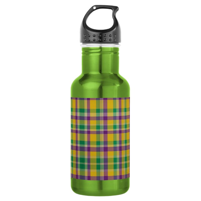 Colourful Mardi Gras gingham patterned 532 Ml Water Bottle (Front)