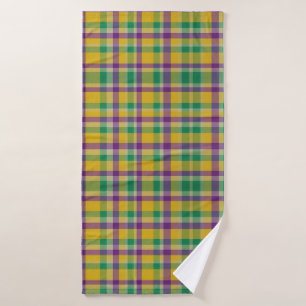 Colourful Mardi Gras gingham patterned Bath Towel