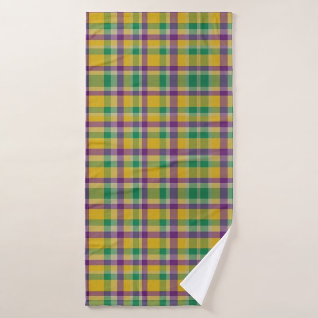Colourful Mardi Gras gingham patterned Bath Towel (Bath Towel)