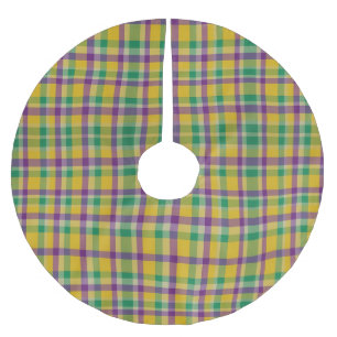 Colourful Mardi Gras gingham patterned Brushed Polyester Tree Skirt
