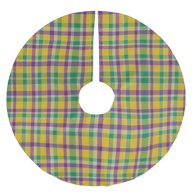 Colourful Mardi Gras gingham patterned Brushed Polyester Tree Skirt (Front)
