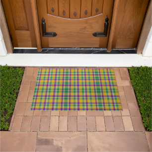 Colourful Mardi Gras gingham patterned Doormat